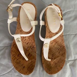 White Ralph Lauren wedge sandal. Lightly worn